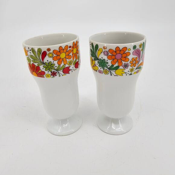 Vintage Mid Century 2 PC Floral Parfait Dessert Cups Made in Japan Hippie Boho - Picture 3 of 8